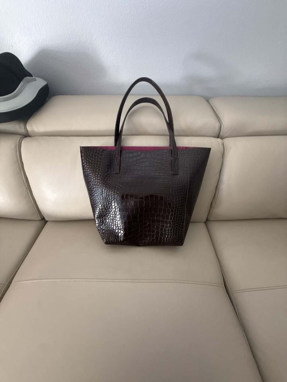 Brown Croc Leather Carry-all Tote Bag